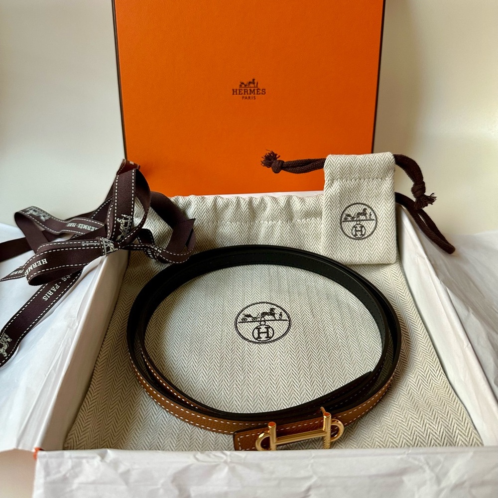 Hermes Gamma Belt Buckle Reversible Leather Strap 13mm - Picture 8 of 11